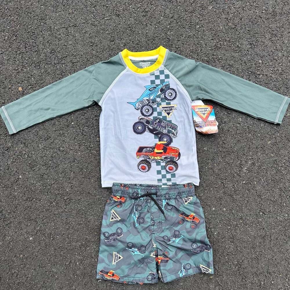 Monster Jam Toddler size 3T 2-Piece Rash Guard and Swim Trunks
